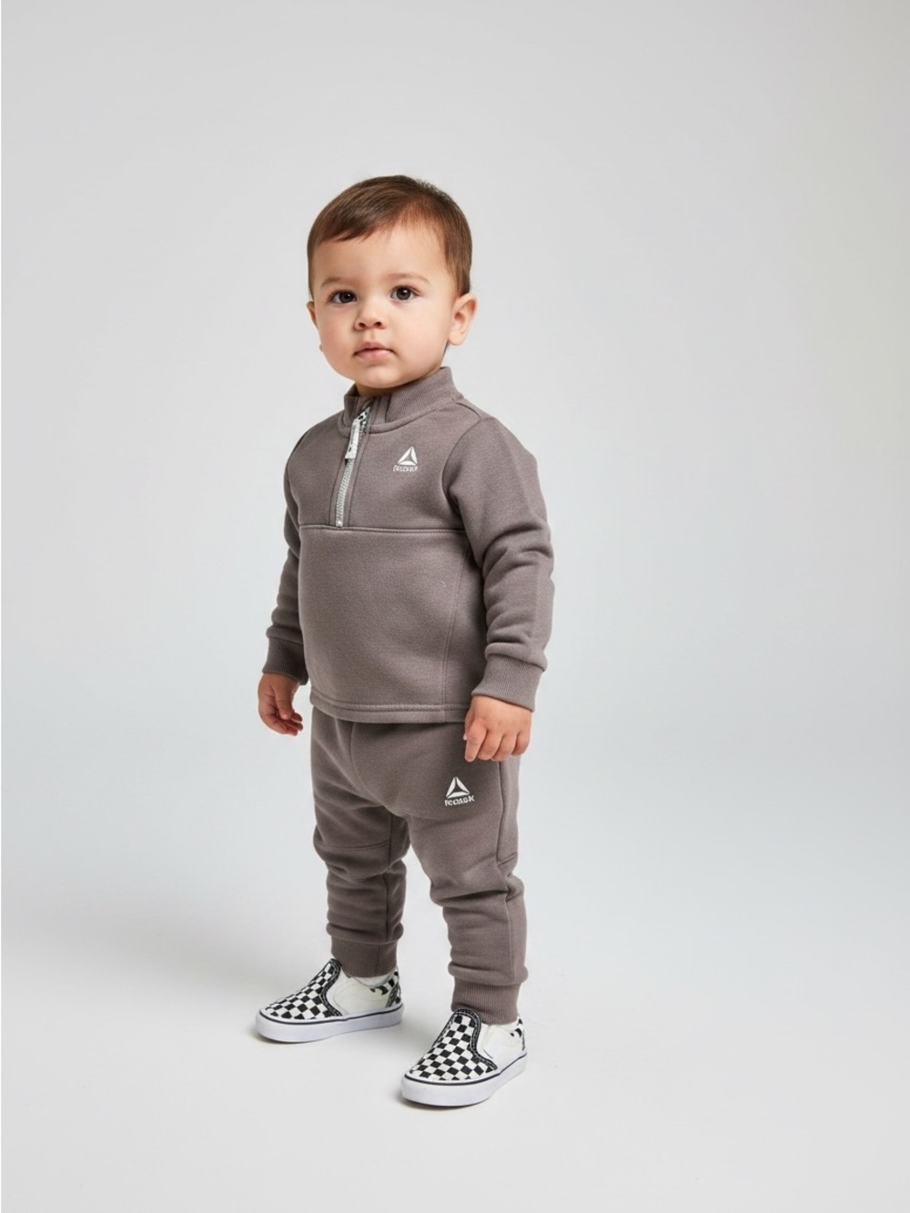 Reebok Toddler Zip Mock Neck Sweat Set in Brown